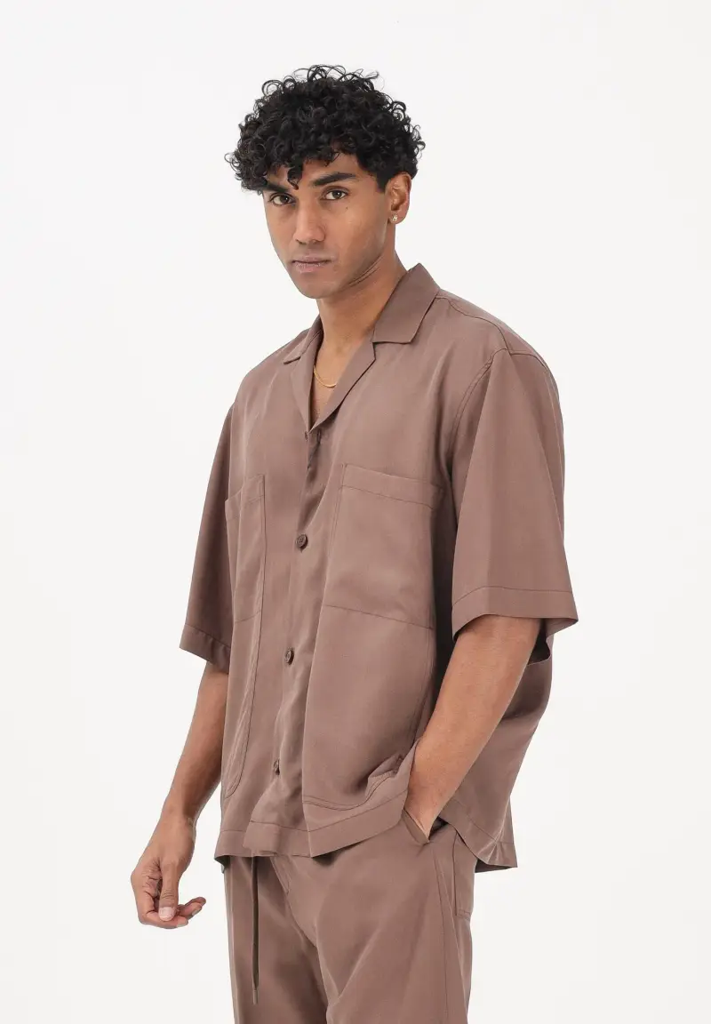 Camicia a manica corta marrone da uomo miniatura 2