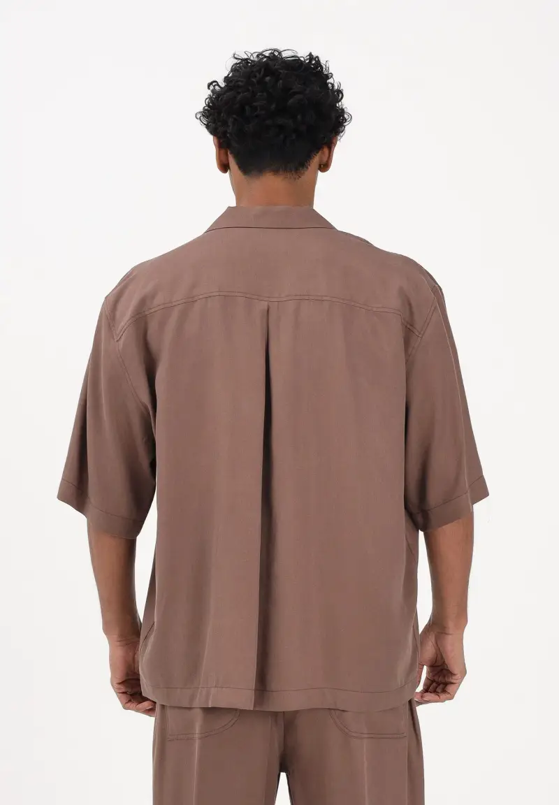 Camicia a manica corta marrone da uomo miniatura 3