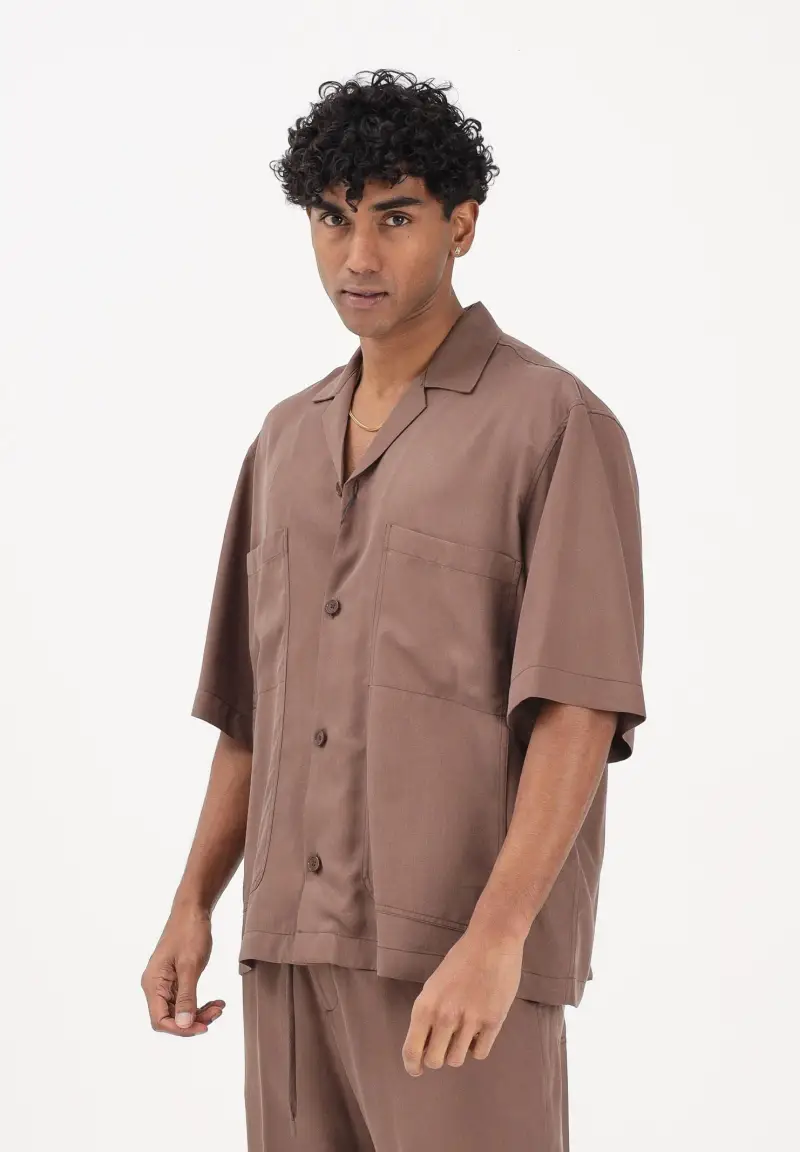 Camicia a manica corta marrone da uomo