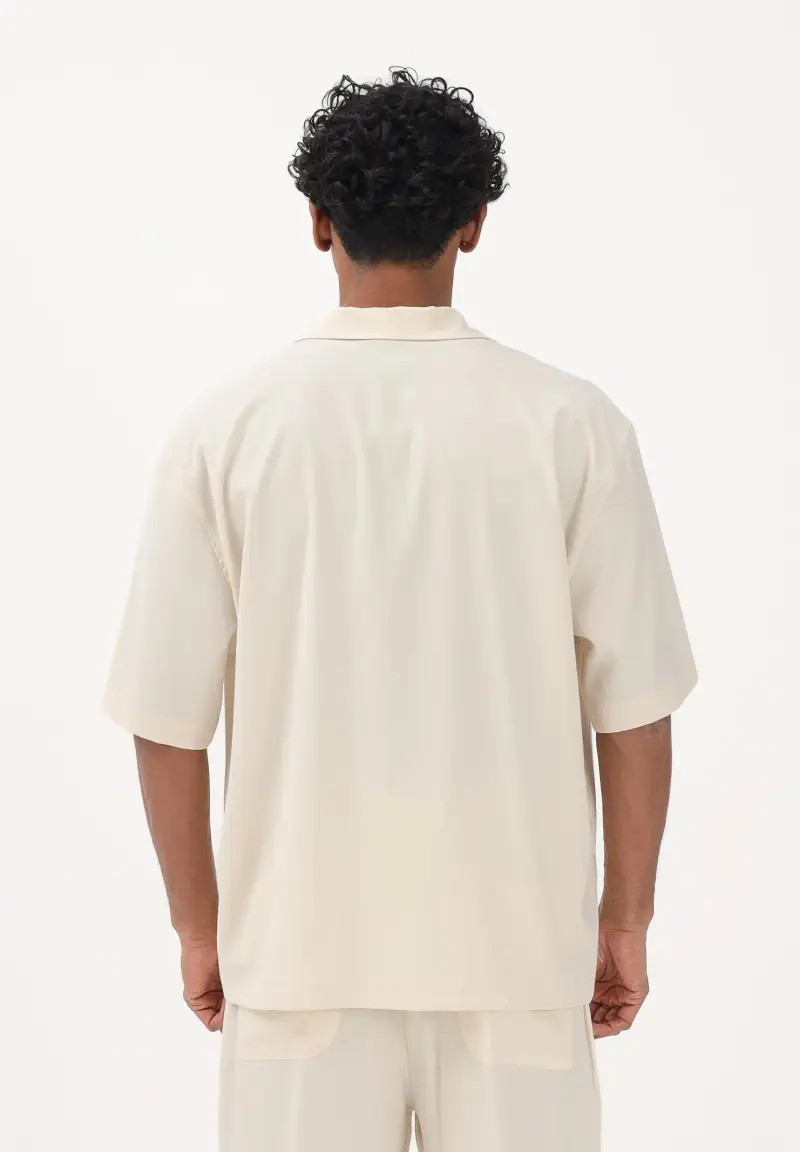 Camicia a manica corta panna da uomo miniatura 3