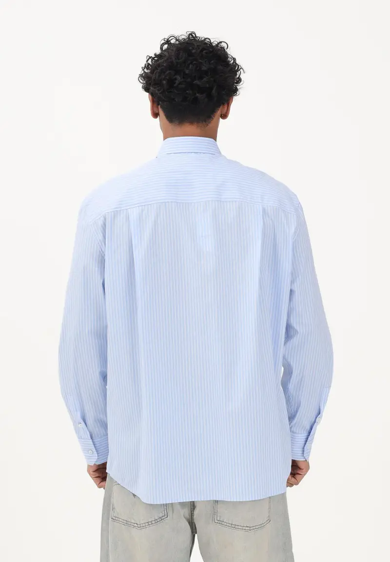 Camicia a manica lunga azzurra da uomo con motivo a righe miniatura 3