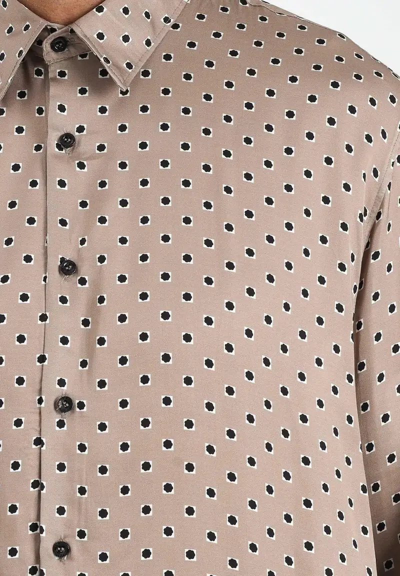 I'M BRIAN Camicia a manica lunga beige da uomo con fantasia miniatura 2