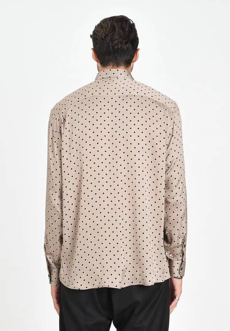 I'M BRIAN Camicia a manica lunga beige da uomo con fantasia miniatura 3