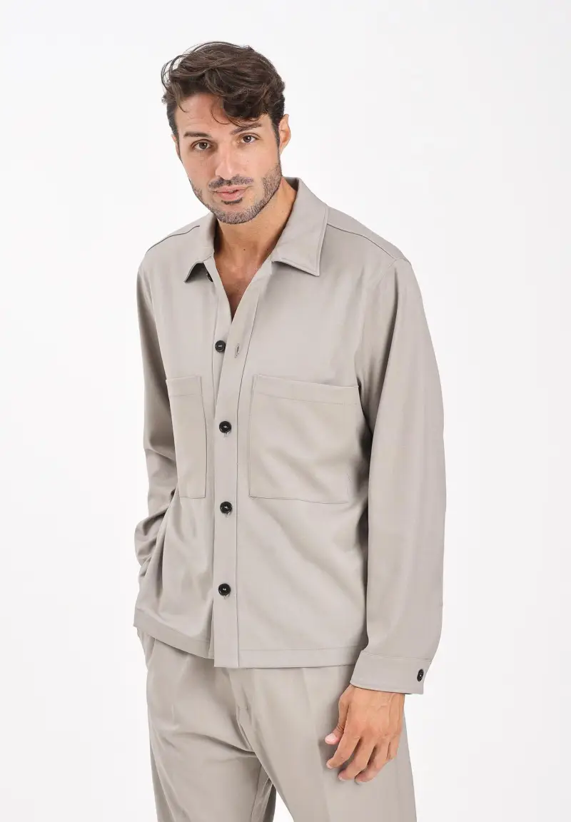 Camicia a manica lunga beige da uomo miniatura 2