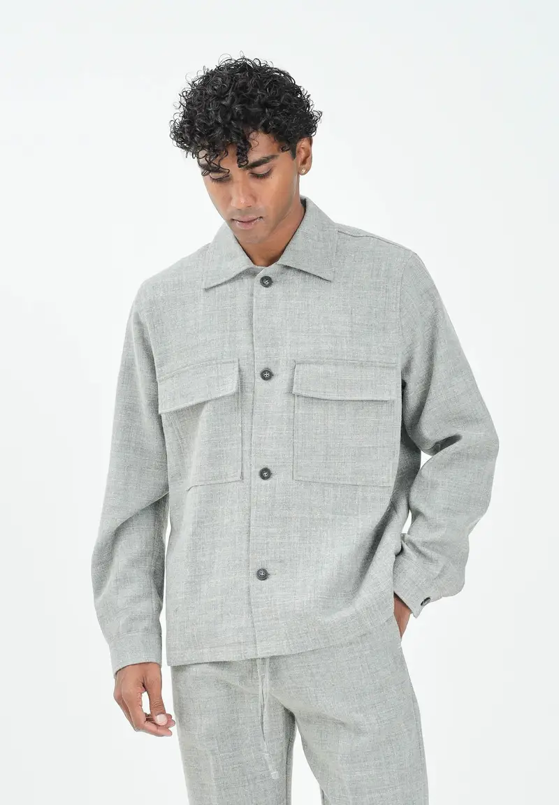 Camicia a manica lunga grigia da uomo miniatura 2