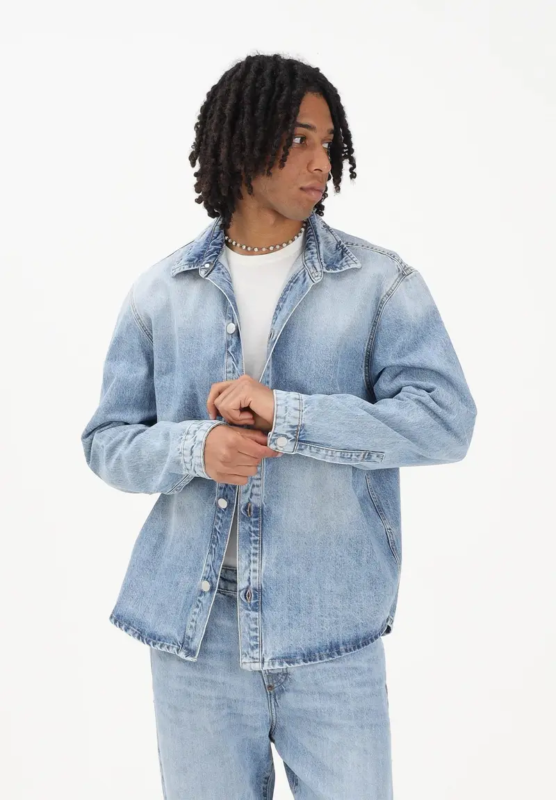 Camicia a manica lunga in denim chiaro da uomo miniatura 2