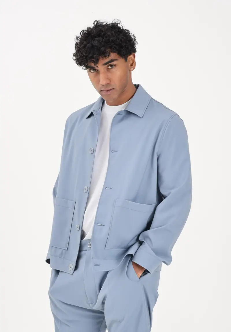 Camicia a manica lunga indaco da uomo con tasche miniatura 2