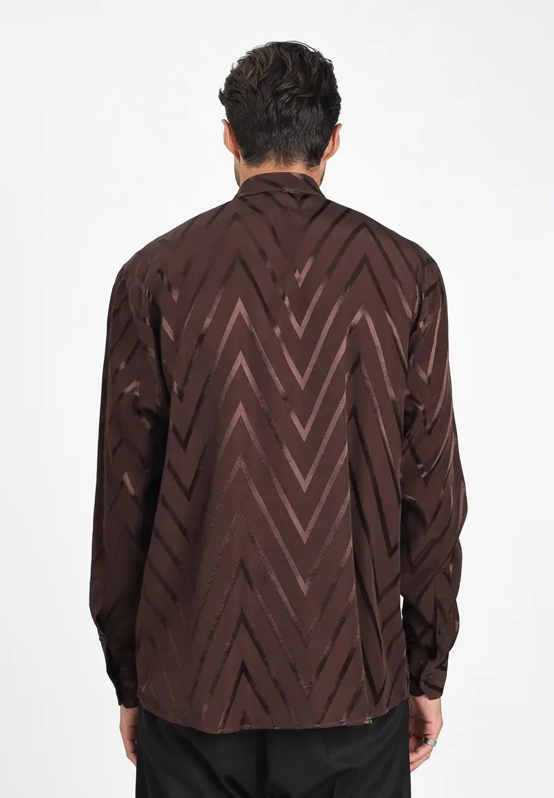 I'M BRIAN Camicia a manica lunga marrone da uomo con fantasia zig-zag miniatura 3