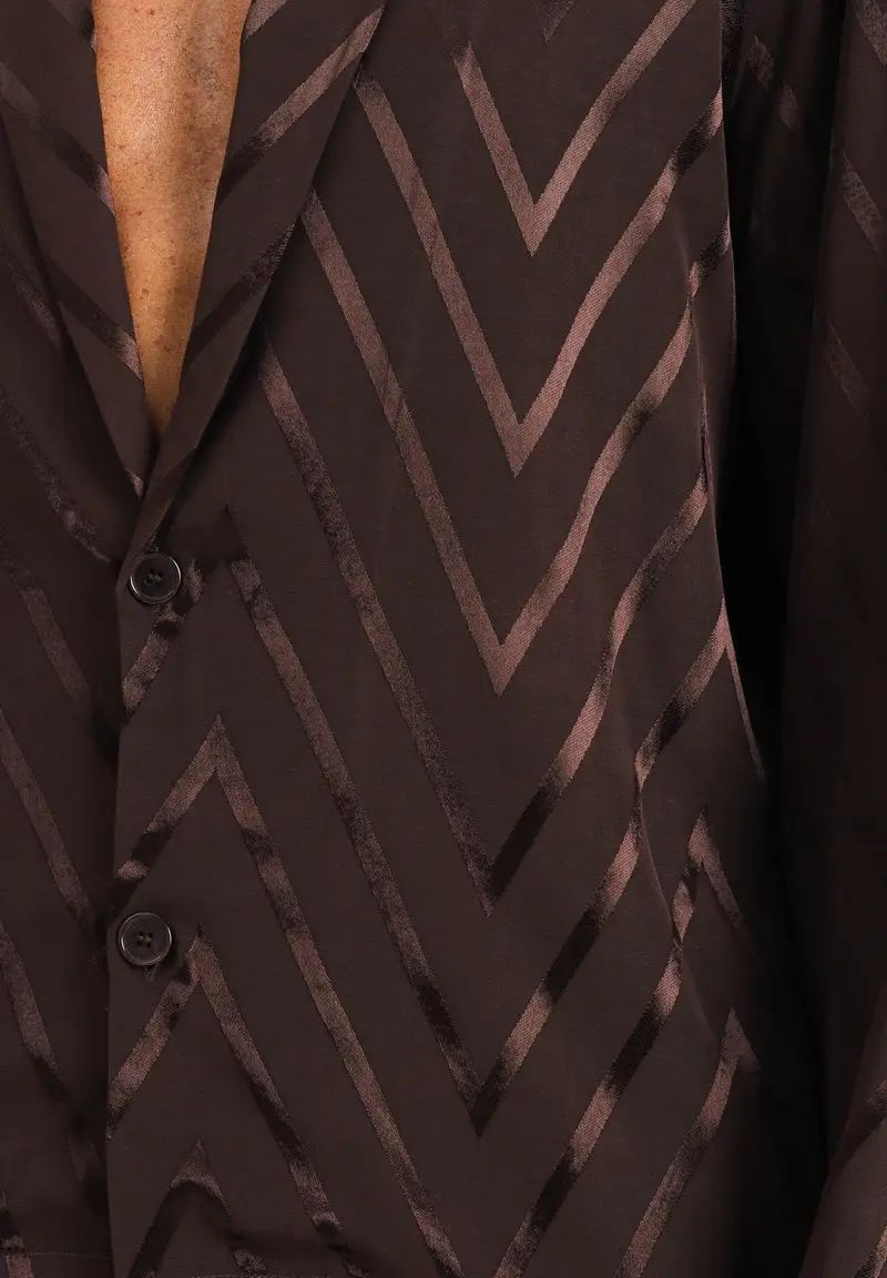 I'M BRIAN Camicia a manica lunga marrone da uomo con motivo a zig-zag miniatura 2