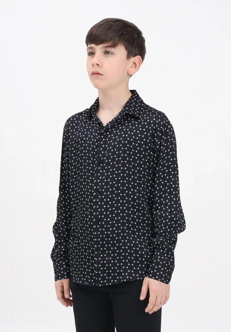 Camicia a manica lunga nera da bambino con stampa geometrica