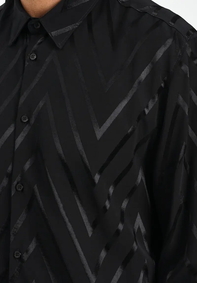 I'M BRIAN Camicia a manica lunga nera da uomo con fantasia a zig-zag miniatura 2