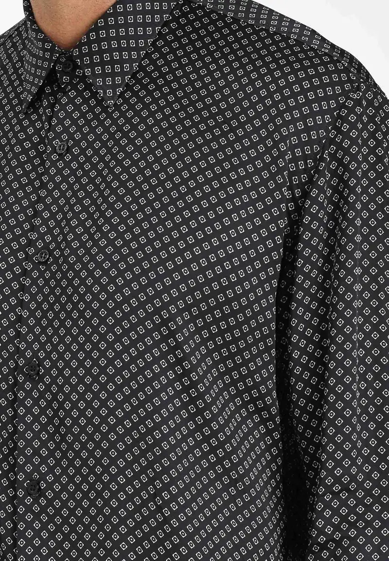 I'M BRIAN Camicia a manica lunga nera da uomo con fantasia geometrica miniatura 2