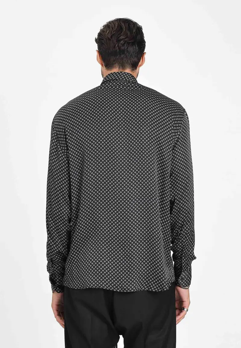 I'M BRIAN Camicia a manica lunga nera da uomo con fantasia geometrica miniatura 3