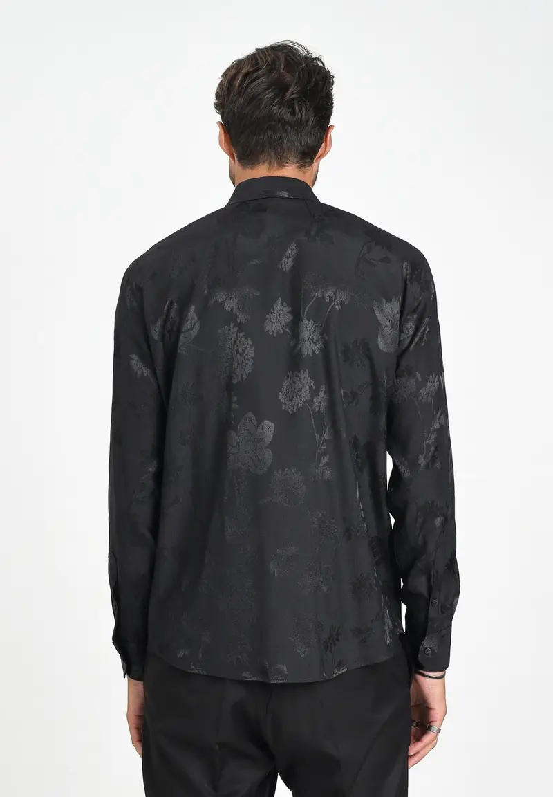 I'M BRIAN Camicia a manica lunga nera da uomo con lavorazione jacquard a motivi floreali miniatura 3
