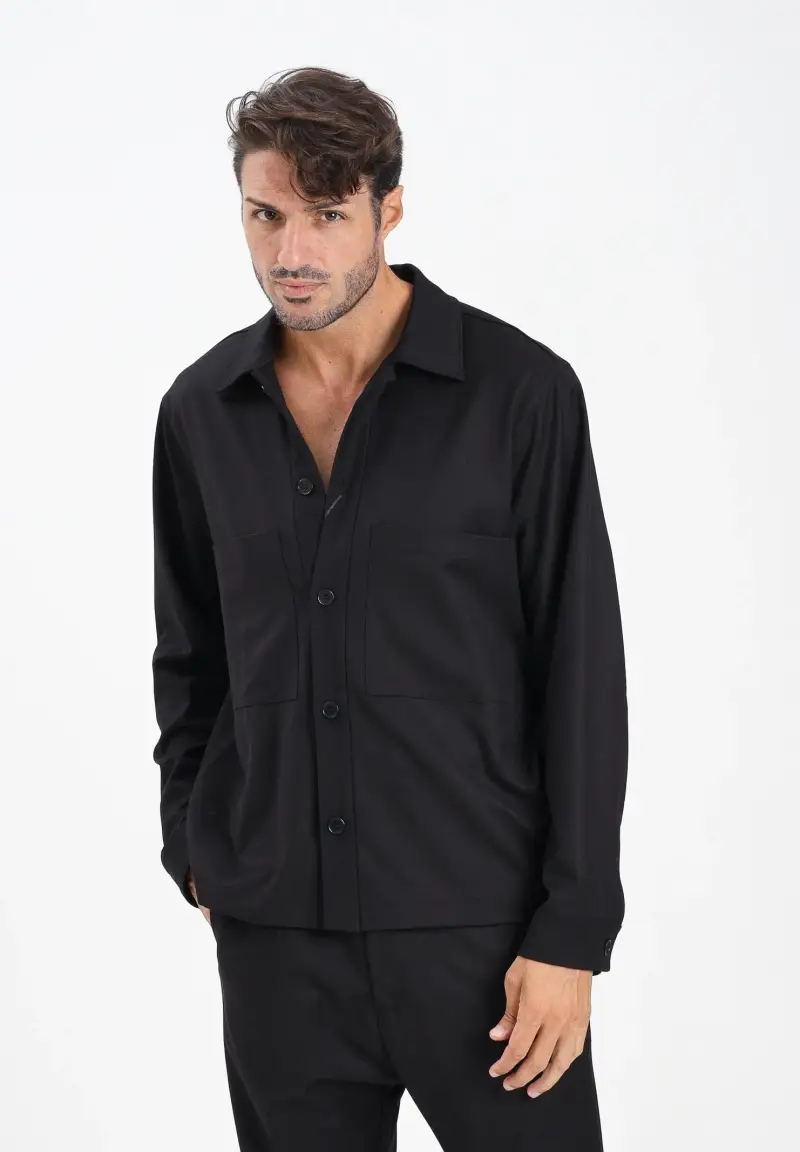 Camicia a manica lunga nera da uomo miniatura 2