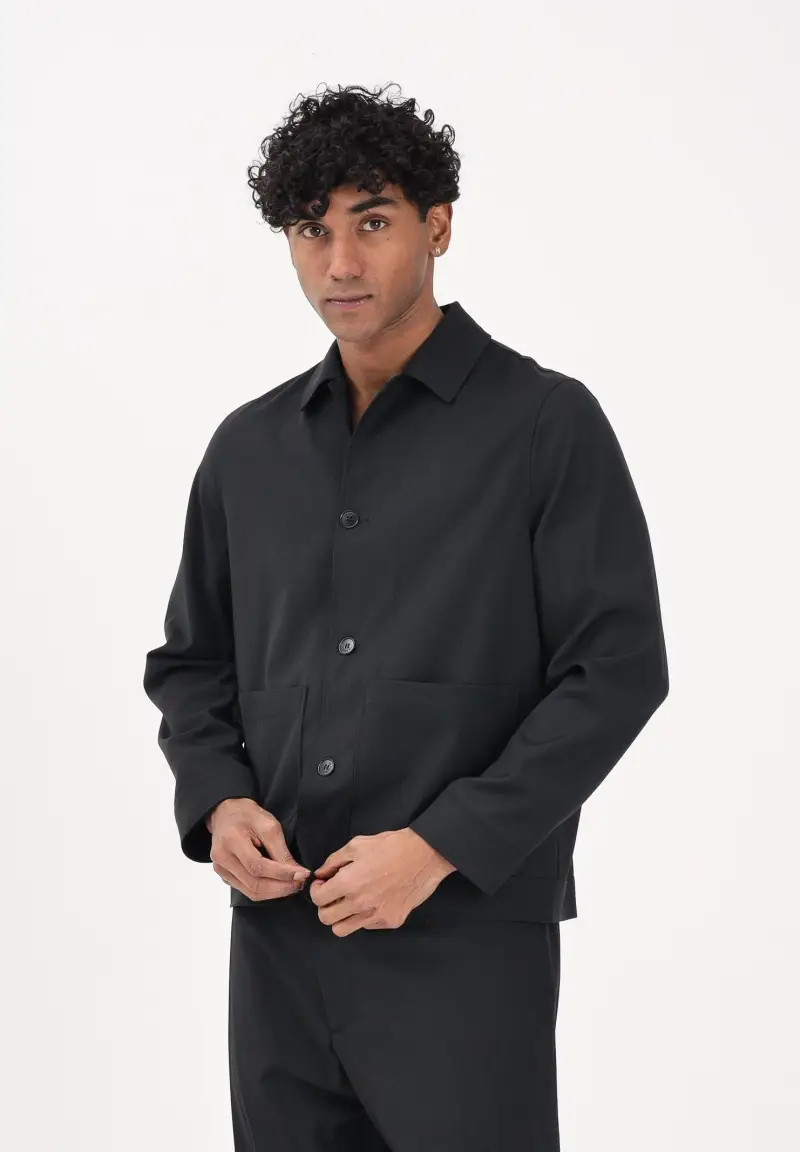 Camicia a manica lunga nero da uomo con tasche miniatura 2