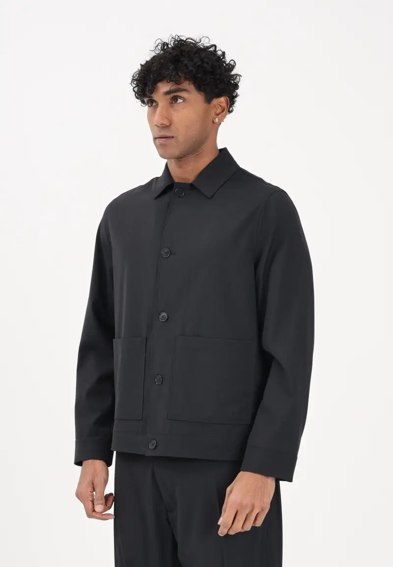 Camicia a manica lunga nero da uomo con tasche