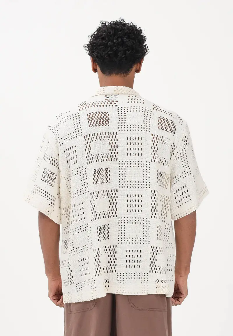 Camicia in maglia panna da uomo con lavorazione geometrica miniatura 3