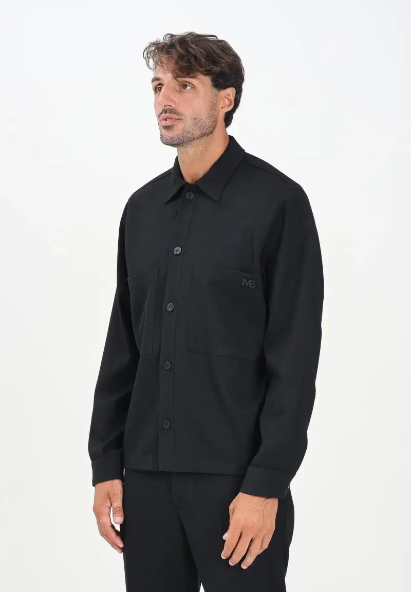 Camicia nera da uomo con applicazione logo