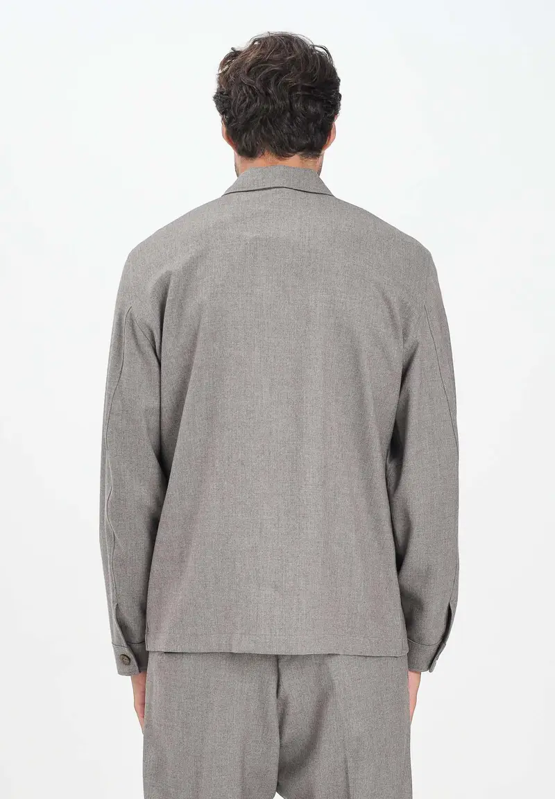 Camicia tortora da uomo con applicazione logo miniatura 3