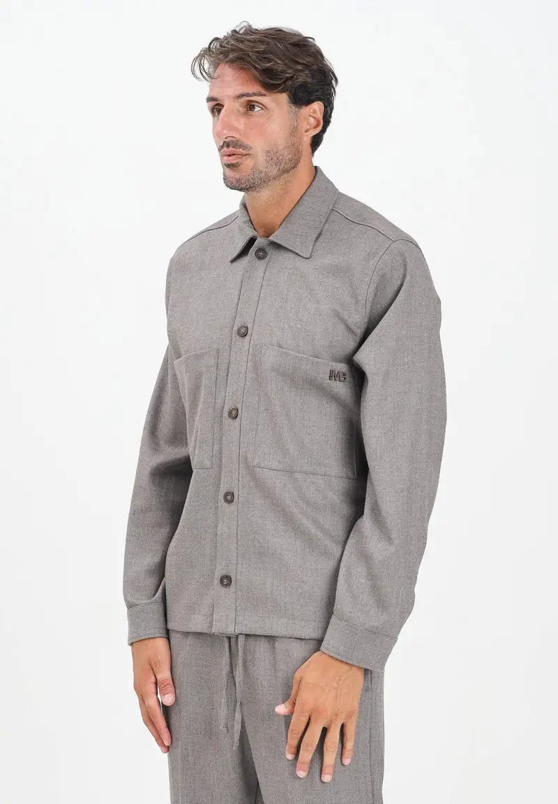 Camicia tortora da uomo con applicazione logo