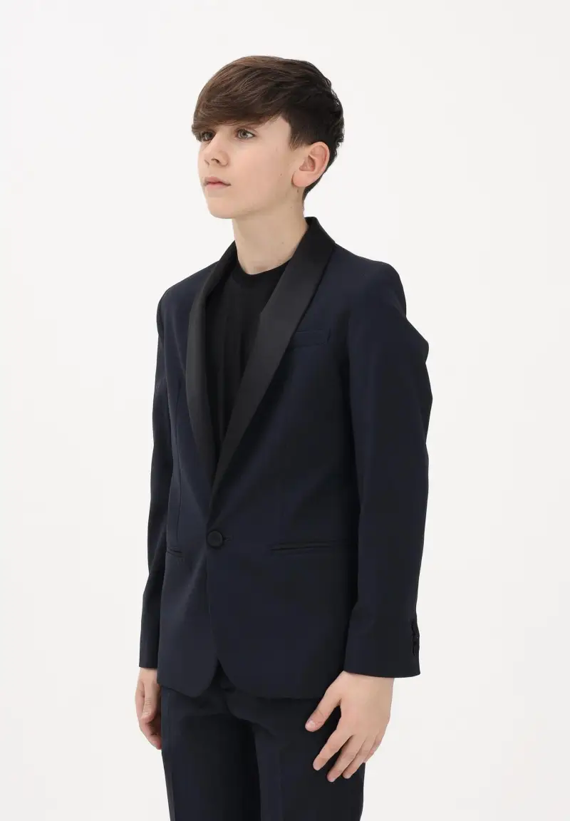 Giacca blu da bambino con rever in raso