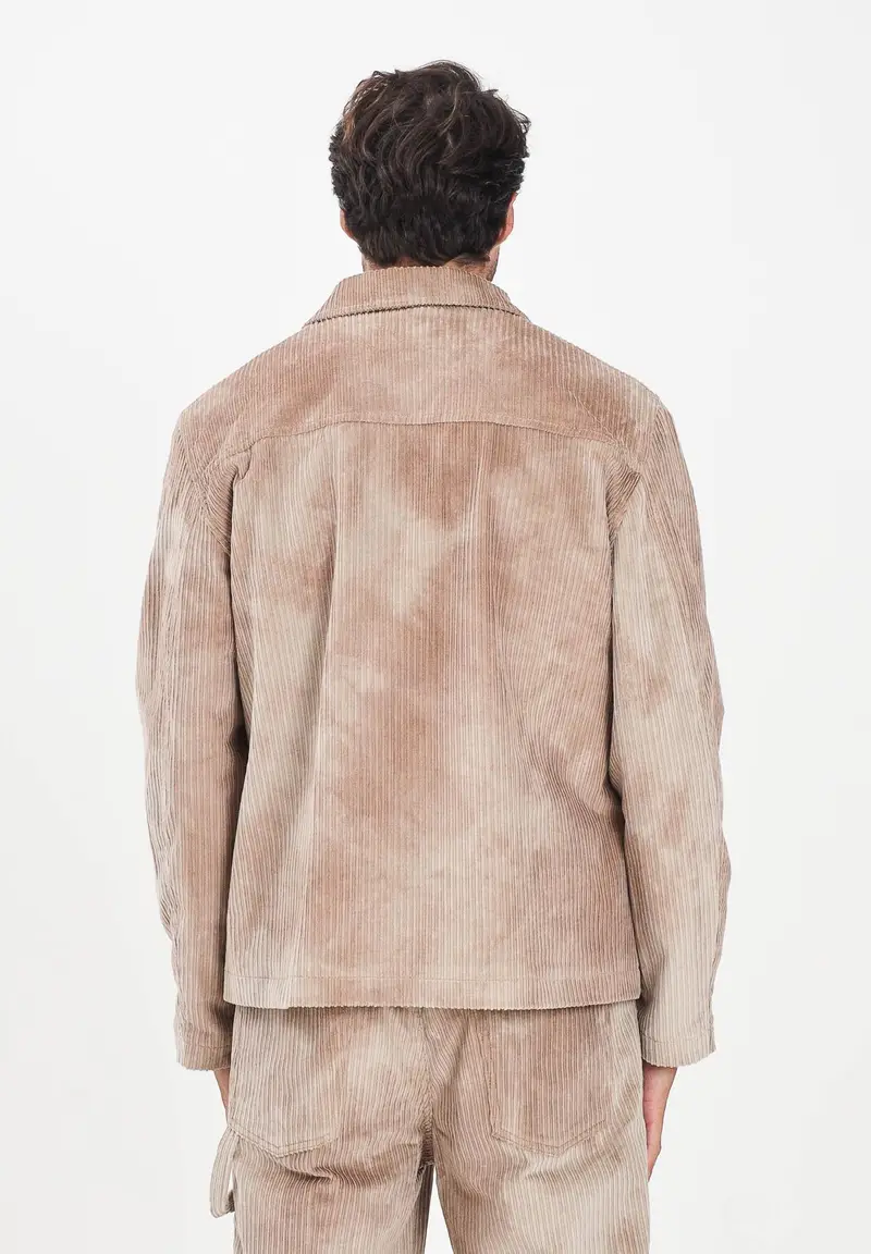 Giacca da uomo in velluto a coste color beige effetto tie-dye miniatura 3