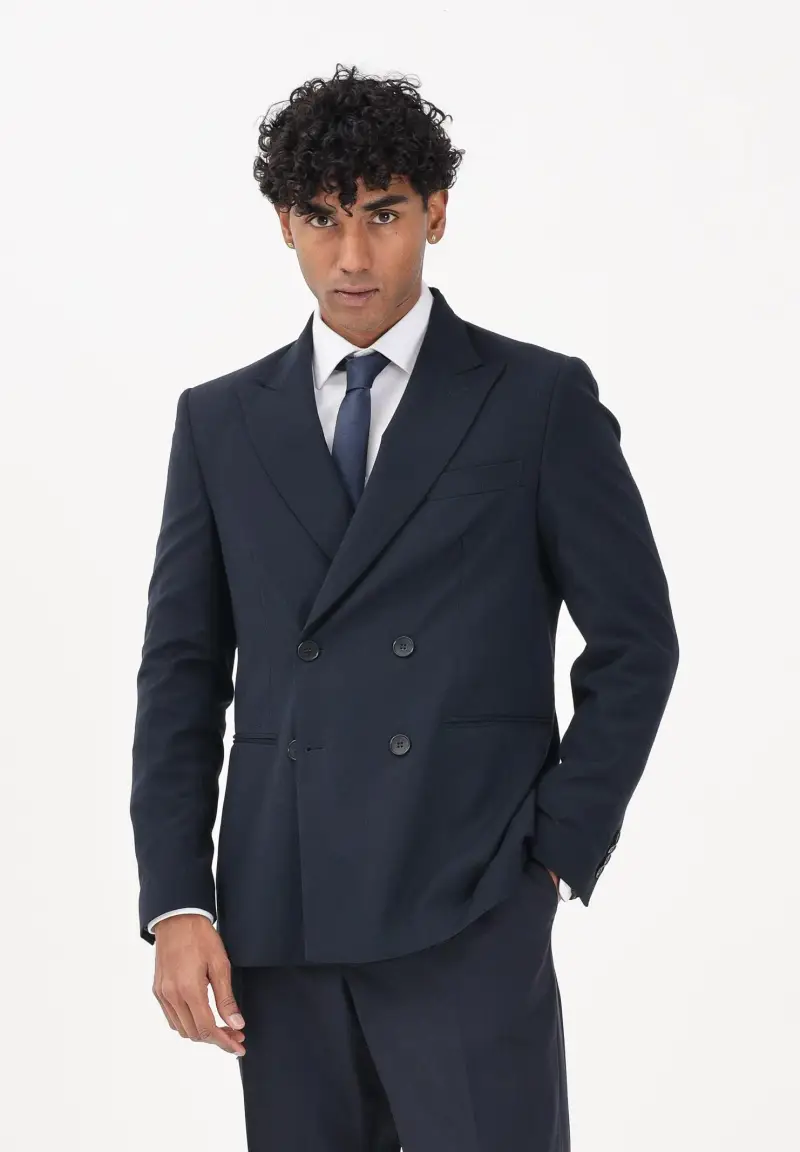 Giacca doppiopetto blu da uomo miniatura 2