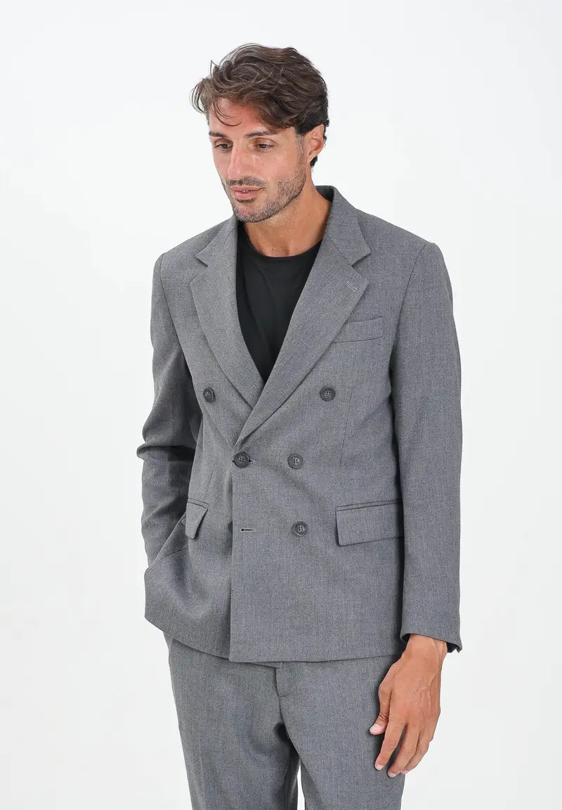 Giacca doppiopetto grigia da uomo miniatura 2
