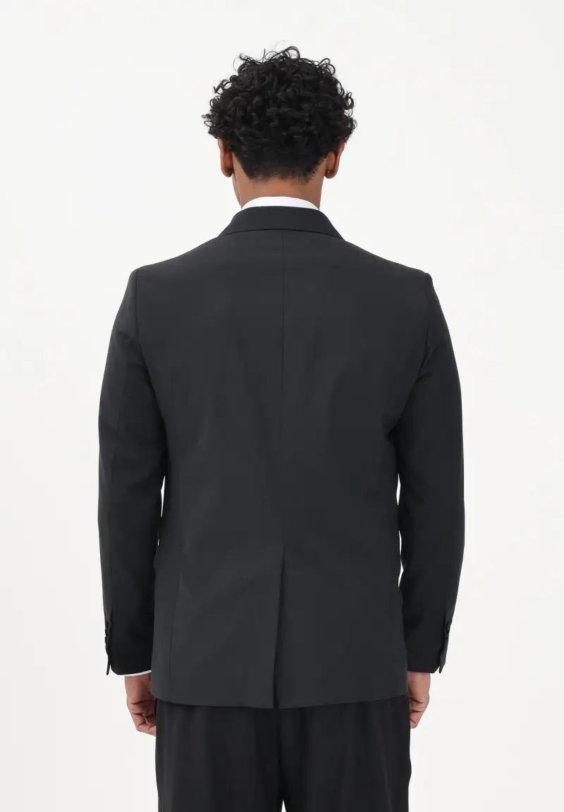 Giacca doppiopetto nera da uomo con rever in raso miniatura 3