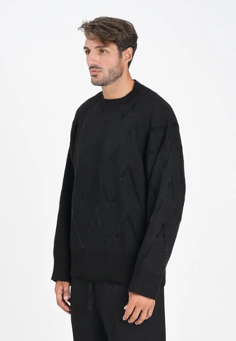 I'M BRIAN Maglione girocollo nero da uomo con motivo zig-zag