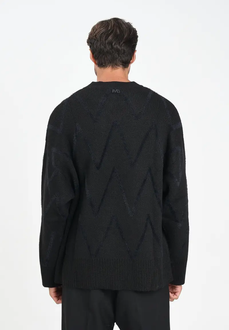 I'M BRIAN Maglione girocollo nero da uomo con motivo zig-zag miniatura 2