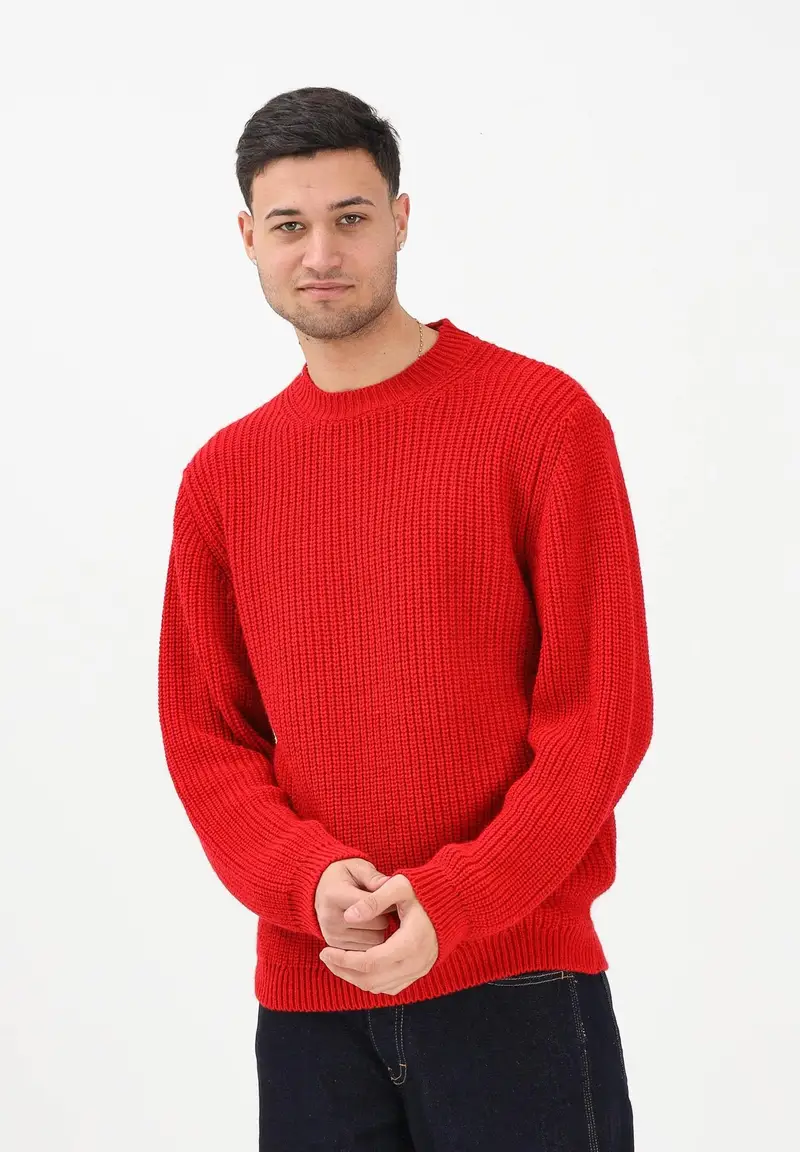 Maglione girocollo rosso da uomo miniatura 2