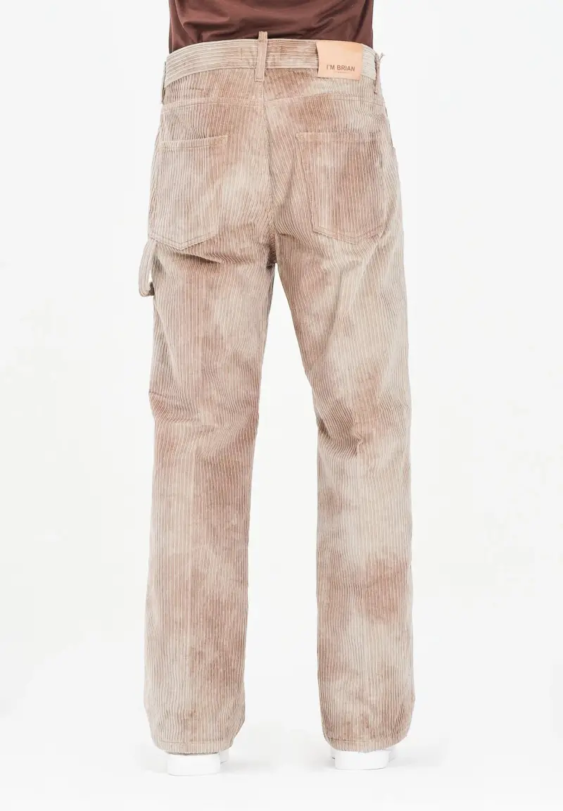 Pantalone da uomo in velluto a coste color beige effetto tie-dye miniatura 3