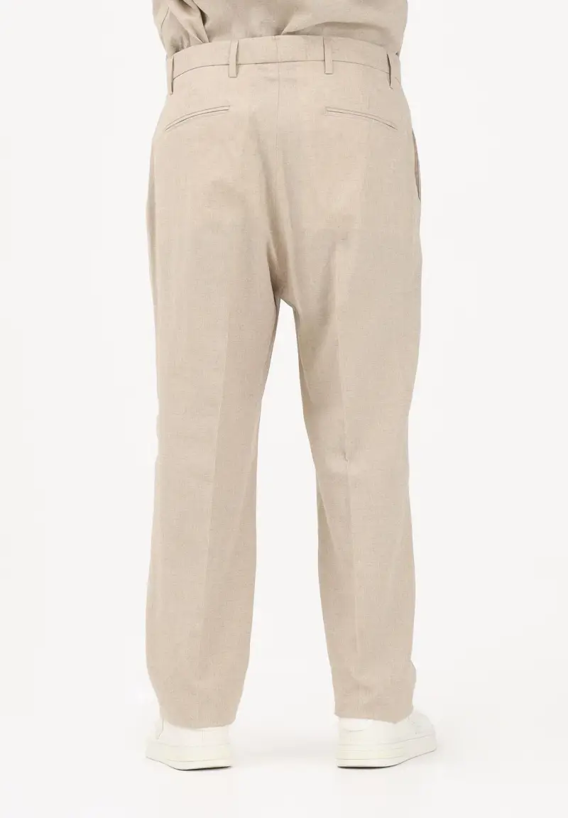 Pantalone in lino beige da uomo miniatura 3