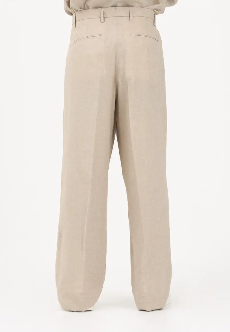 Pantalone in lino beige da uomo miniatura 3