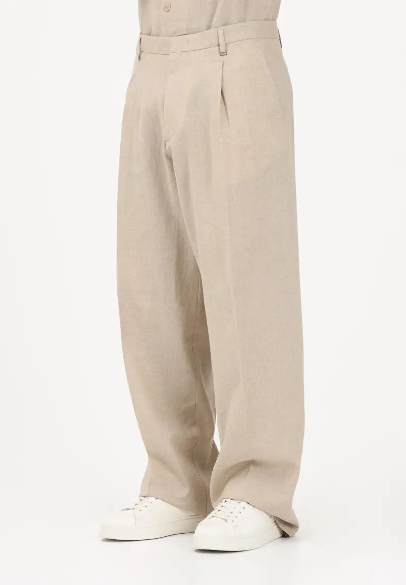 Pantalone in lino beige da uomo