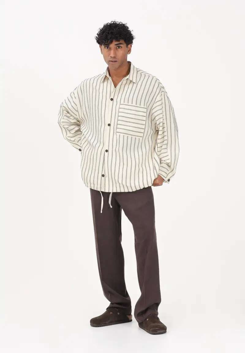 Pantalone in lino marrone da uomo miniatura 2