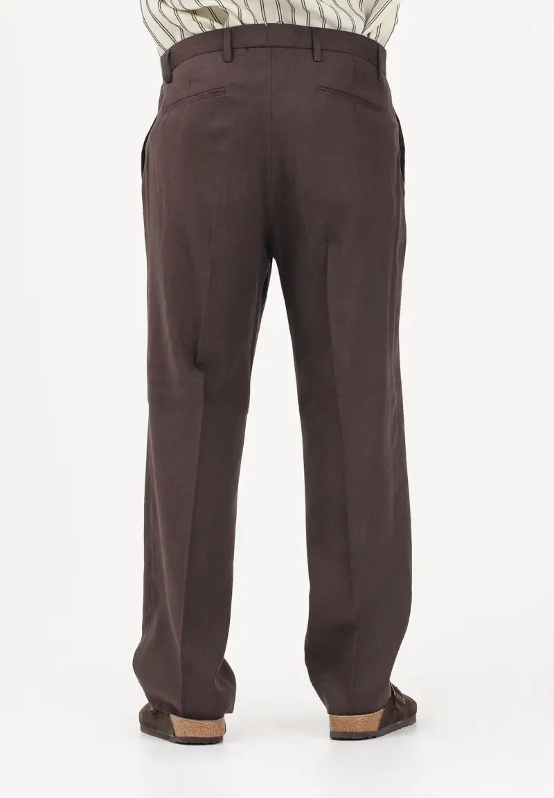 Pantalone in lino marrone da uomo miniatura 3