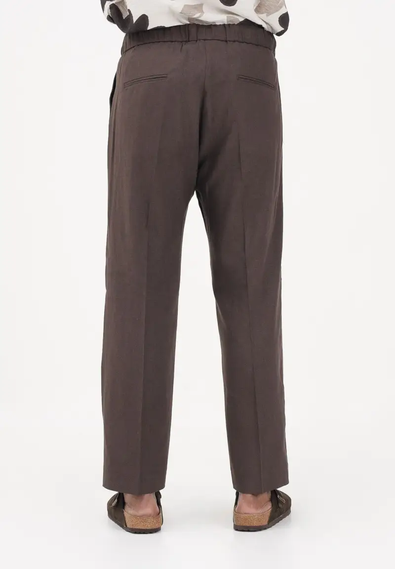 Pantalone in lino marrone da uomo miniatura 3