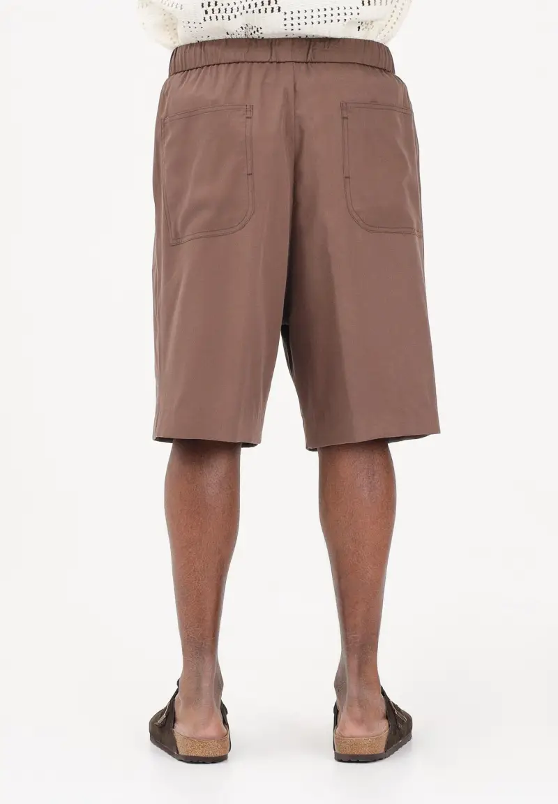 Shorts in lino marrone da uomo miniatura 3
