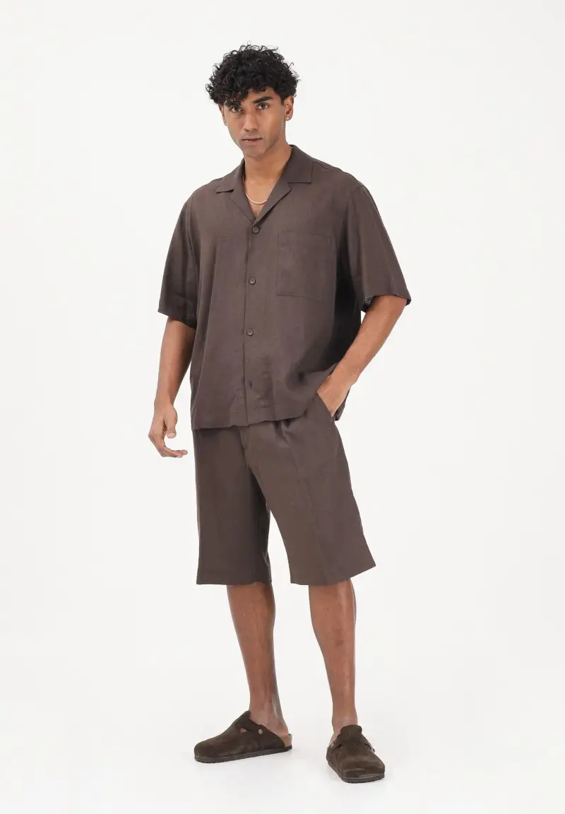 Shorts in lino marrone da uomo miniatura 2