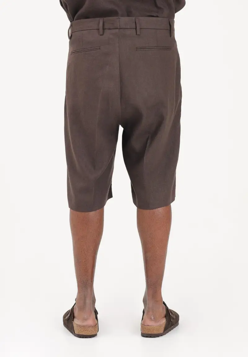 Shorts in lino marrone da uomo miniatura 3