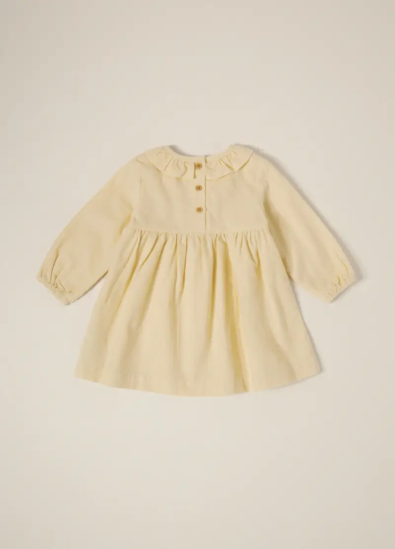 Abito Beige In Velluto A Coste Con Ricami Floreali, Neonata, Giallo miniatura 2