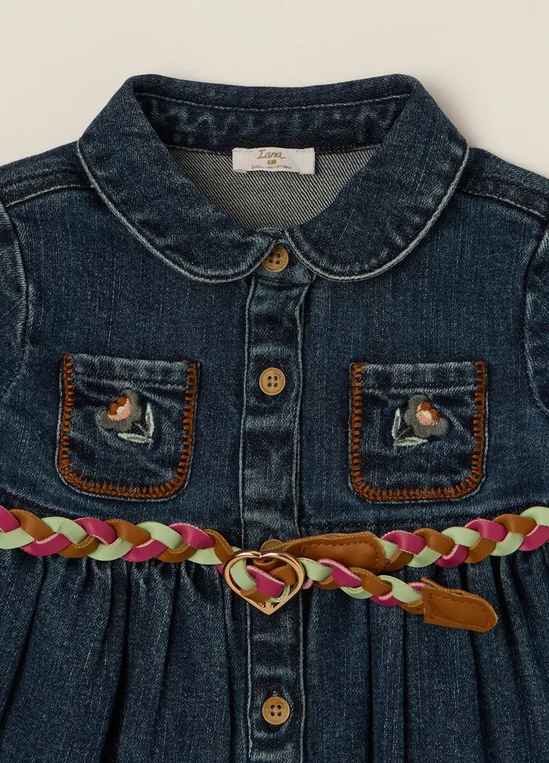 Abito Denim Elasticizzato Per Bambina, Neonata, Nero miniatura 3
