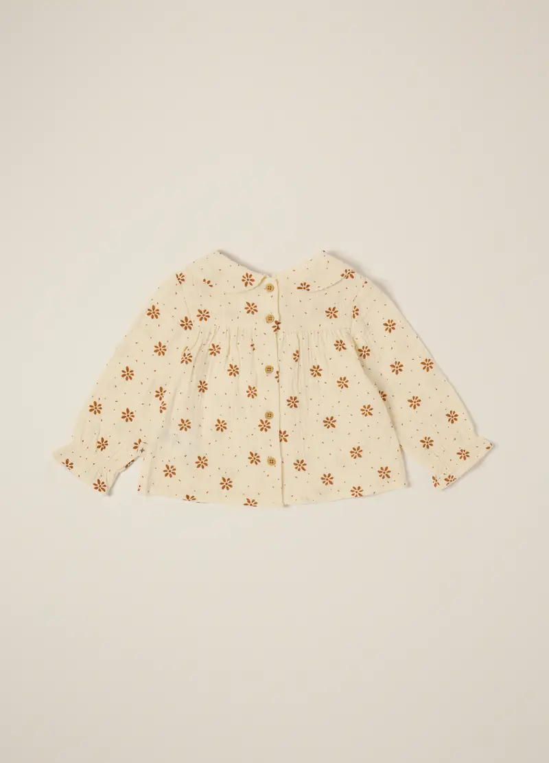 Camicia Beige A Maniche Lunghe Con Colletto Decorativo, Neonata, Beige miniatura 2