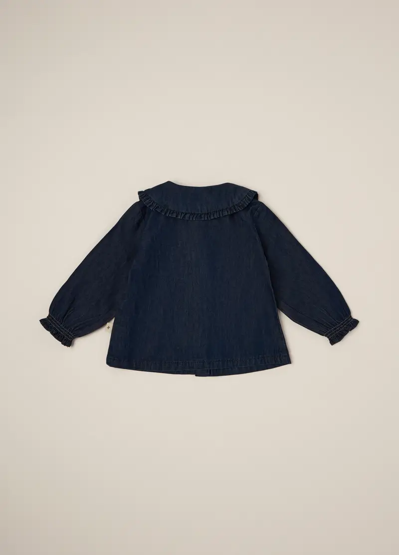 Camicia Blu A Maniche Lunghe In Cotone, Neonata, Blu miniatura 2