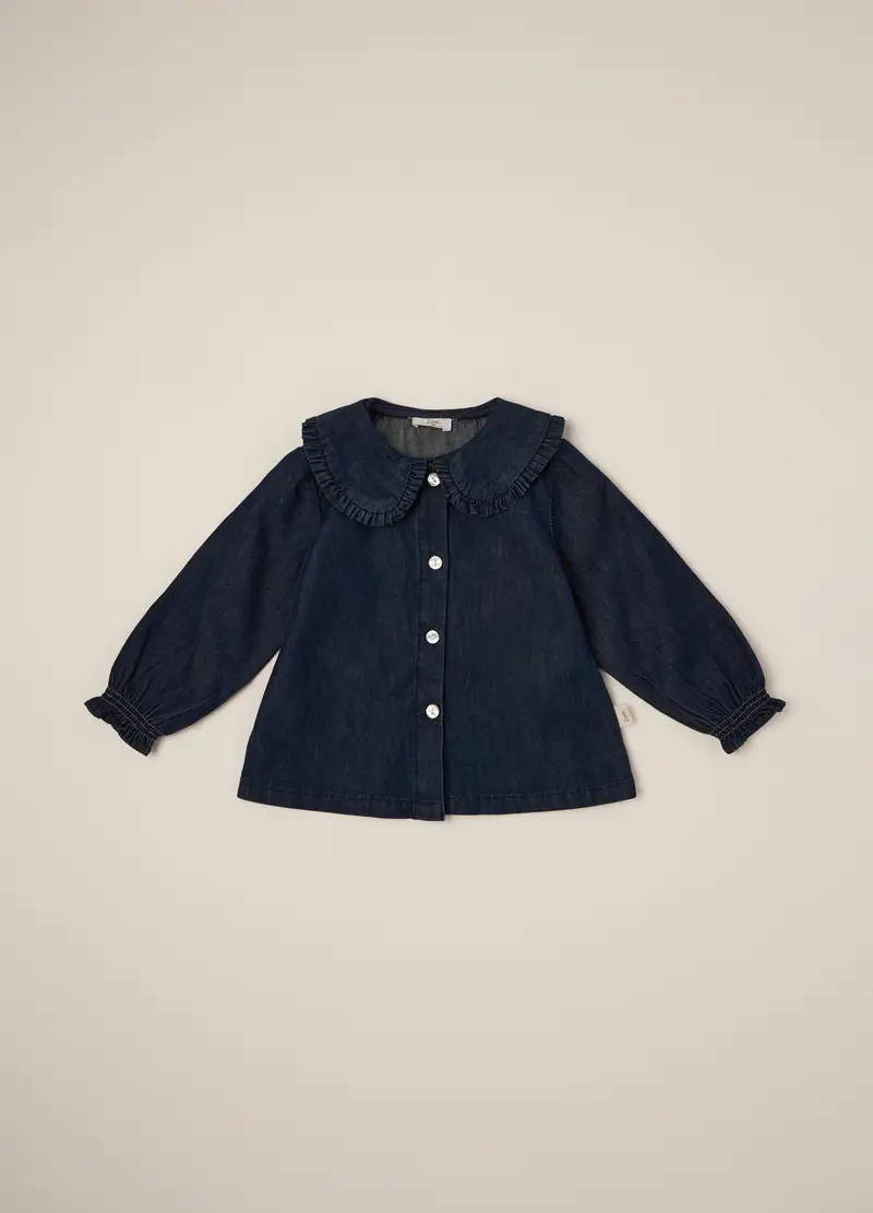 Camicia Blu A Maniche Lunghe In Cotone, Neonata, Blu