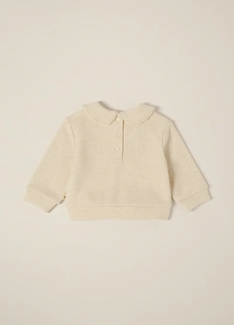 Felpa Beige Con Colletto Ricamato Per Neonata, Beige miniatura 2