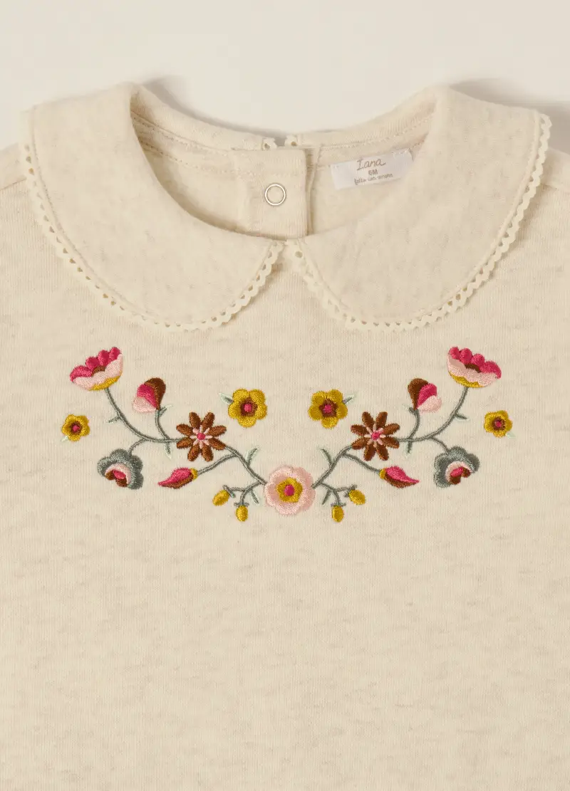 Felpa Beige Con Colletto Ricamato Per Neonata, Beige miniatura 3